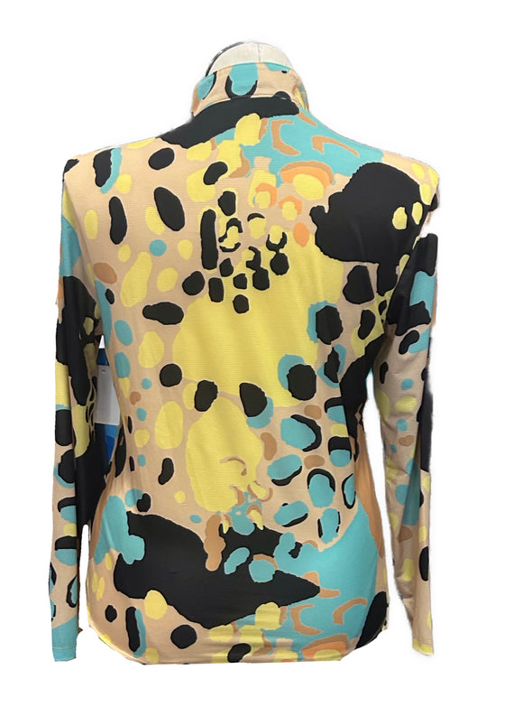 Jamie Sadock Tan, Black & Teal Patterned Women's Golf Pullover Size M