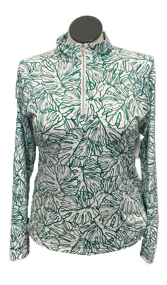 Lady Hagen White & Green Tropical Leaf Patterned Women's Golf Pullover Size L