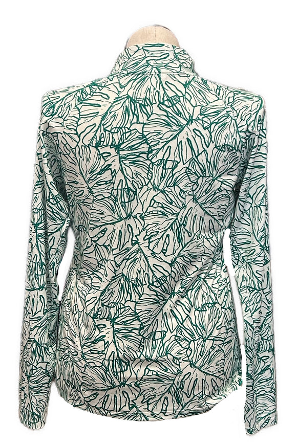 Lady Hagen White & Green Tropical Leaf Patterned Women's Golf Pullover Size L