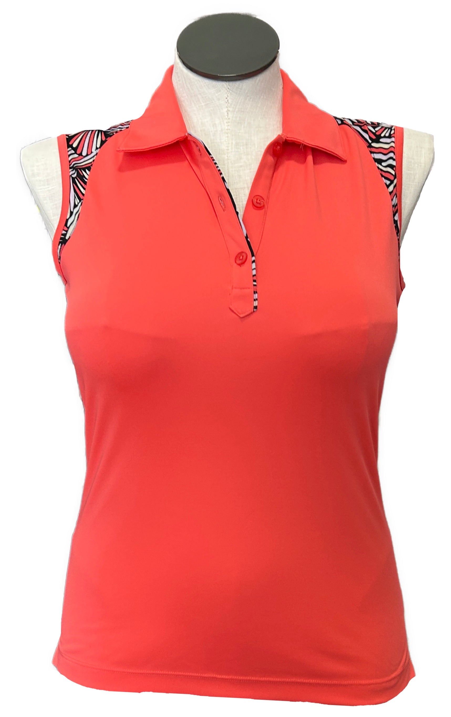 Monterey Club Coral Sleeveless Women's Golf Top w/Pattern on Back Size M