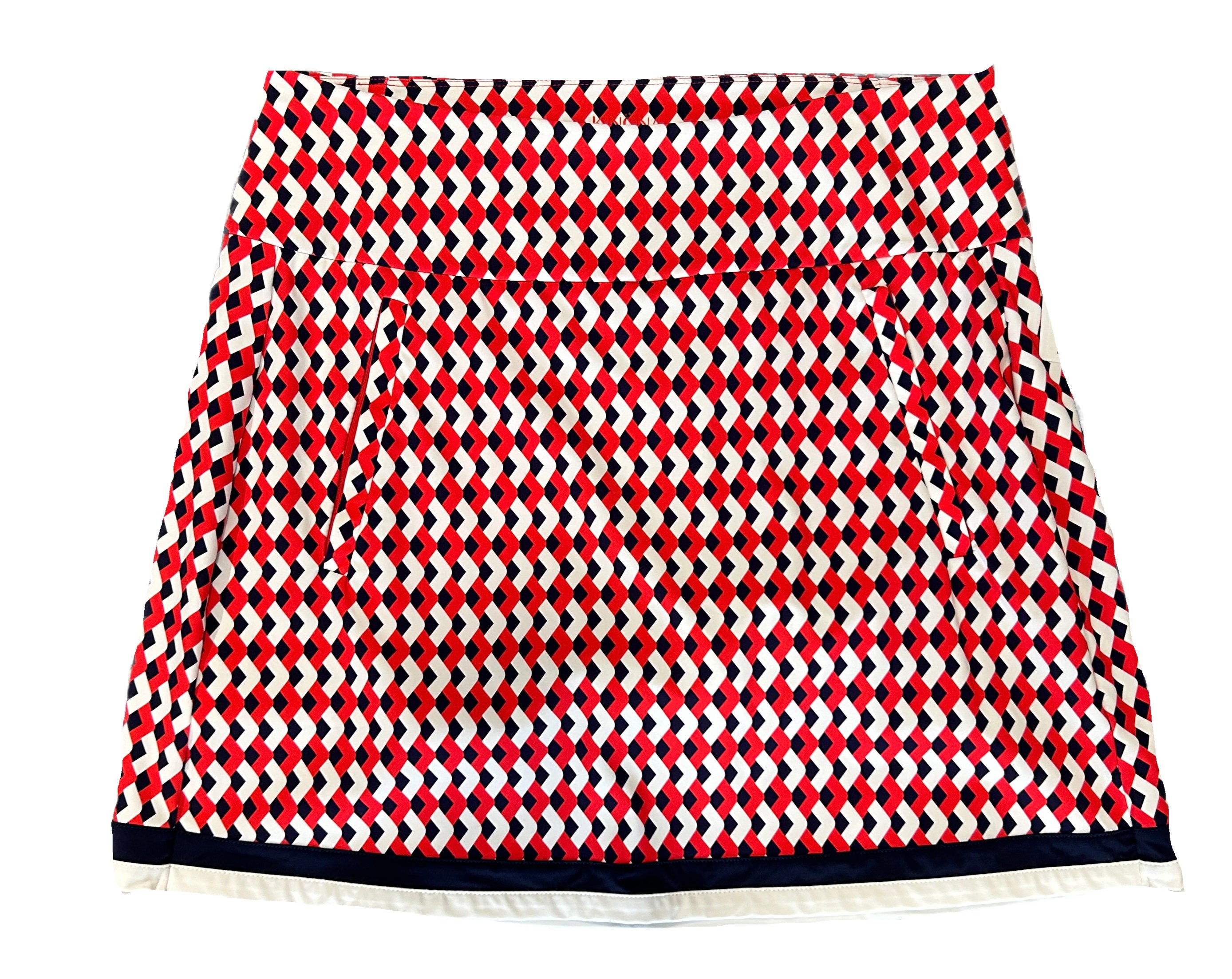 Kinona Redy, White & Navy Geometric Patterned Women's Pull-on Golf Skort Size L