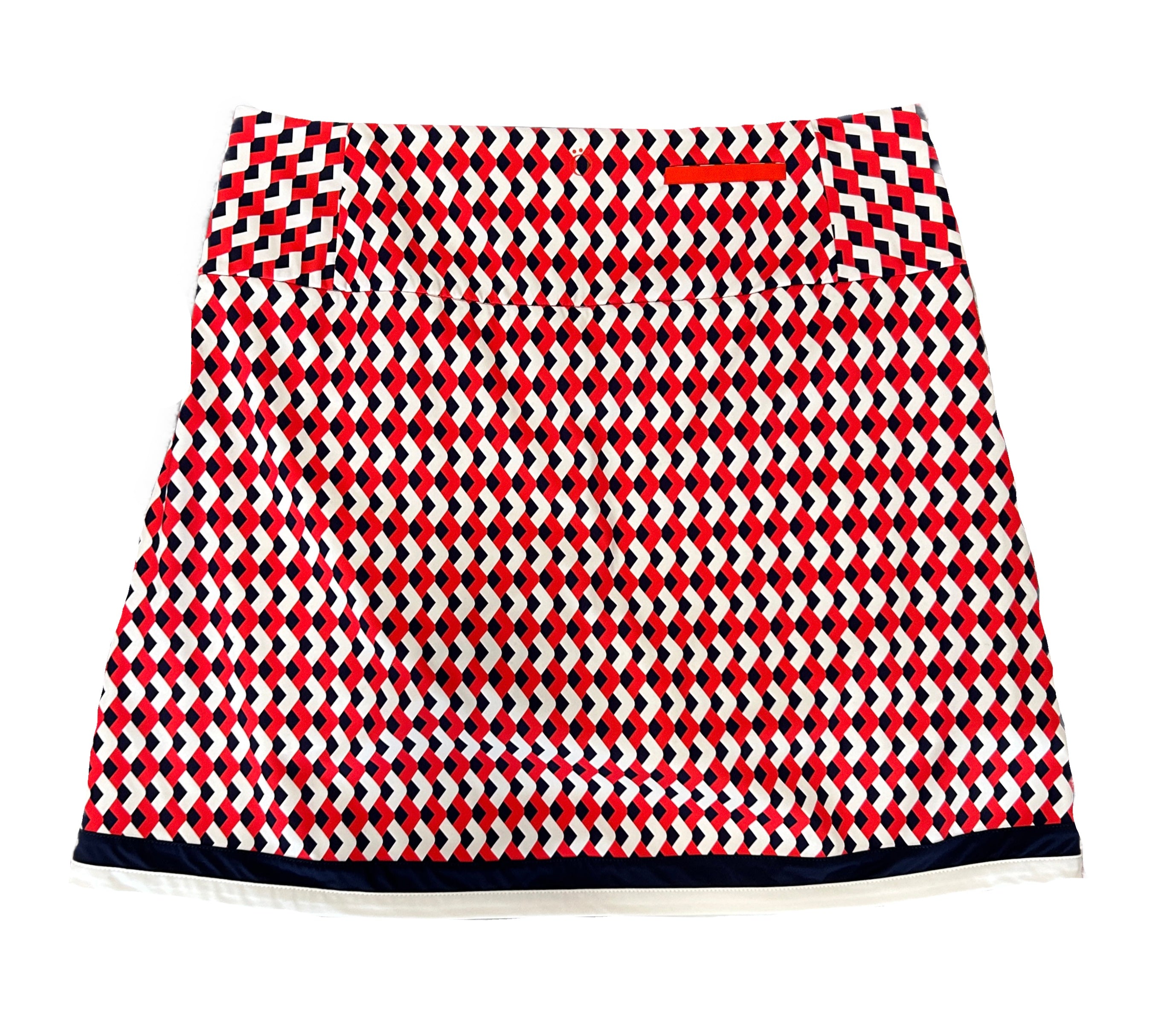 Kinona Redy, White & Navy Geometric Patterned Women's Pull-on Golf Skort Size L - 0