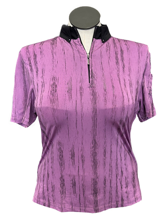 Jamie Sadock Purple Patterned Women's Short Sleeve Golf Top w/Black Accents Size M