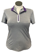 Jofit Heathered Gray Women's Short Sleeve Polo w/Purple & White Accents Size M-1