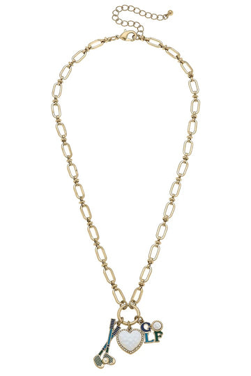 New Canvas Style Celine Linked Golf Charm Necklace