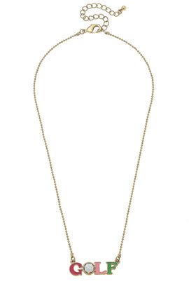 New Canvas Style GOLF Enamel Necklace in Pink & Green