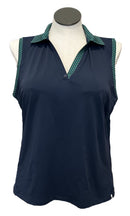Lady Hagen Navy Sleeveless Golf Polo with Green Print Trim Size XL-1