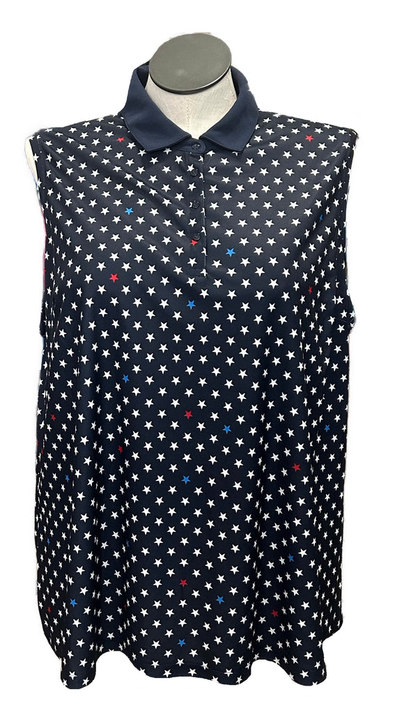 Lady Hagen Navy USA Stars Sleeveless Golf Polo Size 2X