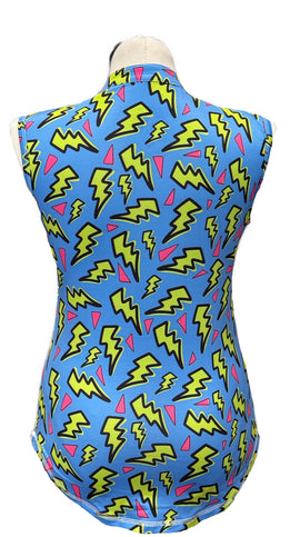 Proud 90 Blue & Yellow Lightning Bolt Patterned Women's Sleeveless Golf Top Size L - 0