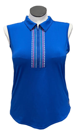 New Jofit Blue Sleeveless Women's Golf Polo w/Placket Accent Size L MSP$90