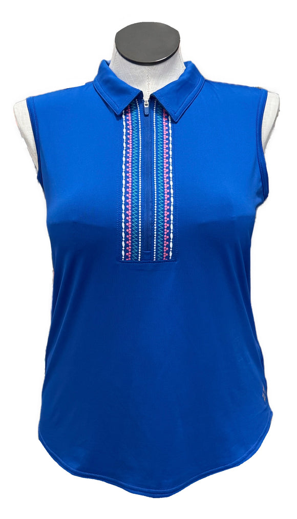 New Jofit Blue Sleeveless Women's Golf Polo w/Placket Accent Size L MSP$90