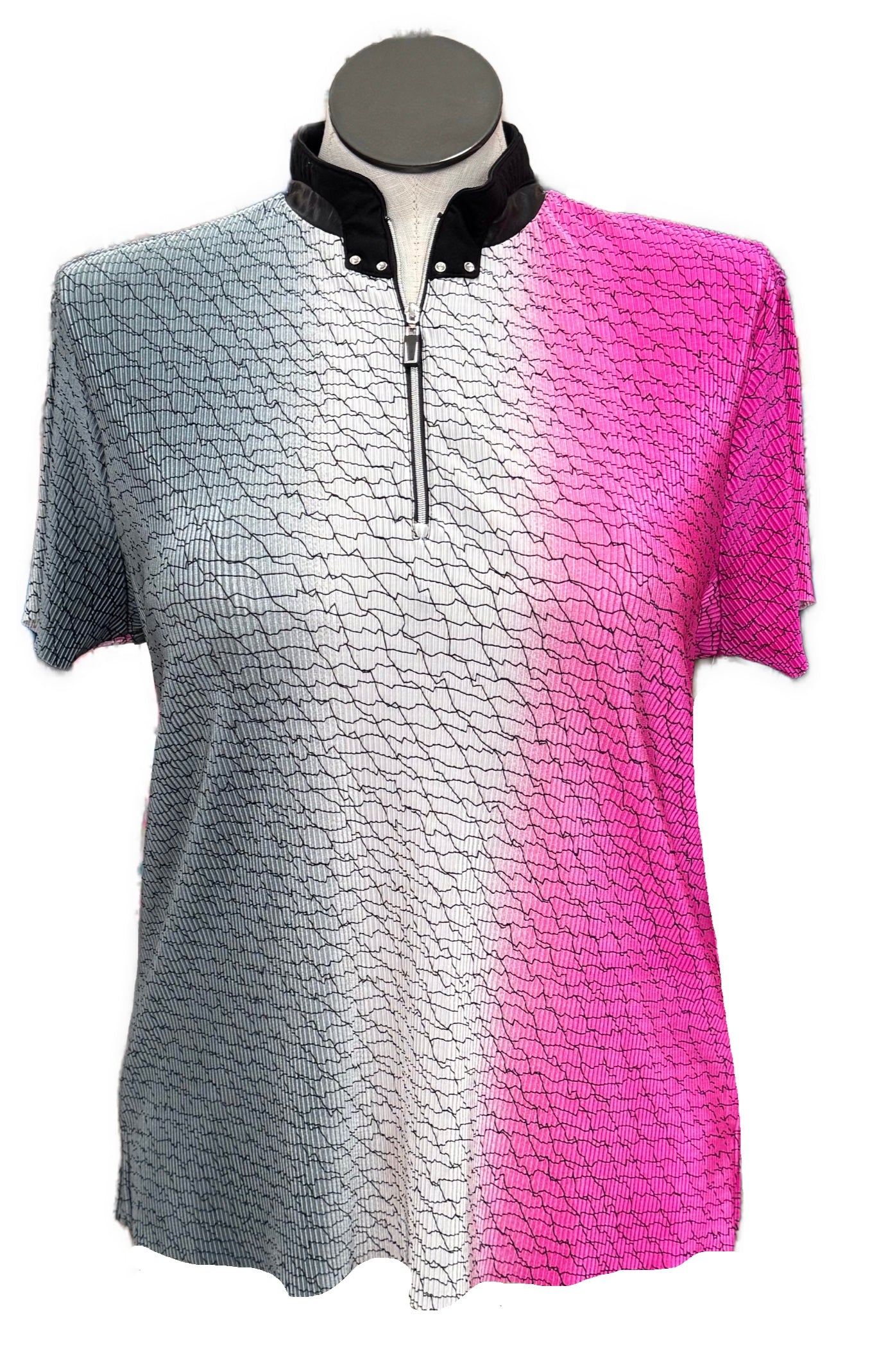 Jamie Sadock Pink & Gray Ombre Crinkle Women's Short Sleeve Golf Top Size L