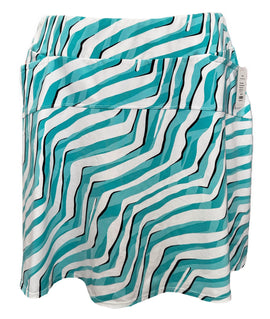 Tail Teal, Black & White Wavy Striped Women's Pull-on Golf Skort Size XL