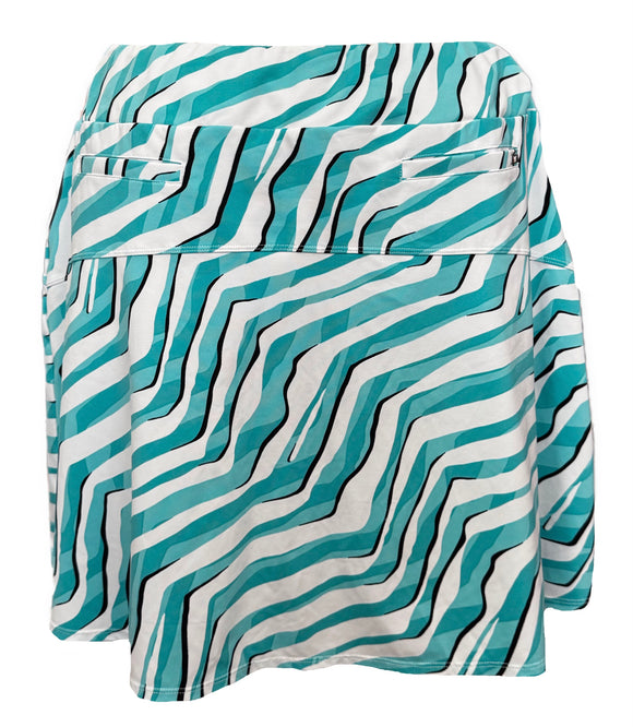 Tail Teal, Black & White Wavy Striped Women's Pull-on Golf Skort Size XL