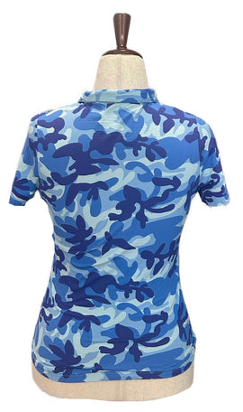 Women's Ibkul Blue Camo Style Short Sleeve Golf Top Size S MSP$94 - 0