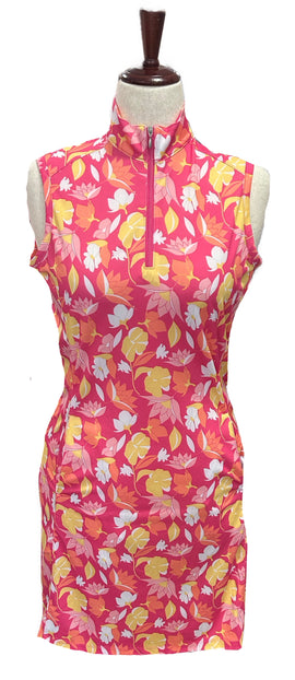 Bermuda Sands Pink, Orange & Yellow Floral Patterned Women's Golf Dress Size S