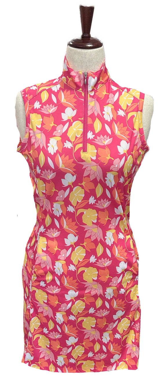 Bermuda Sands Pink, Orange & Yellow Floral Patterned Women's Golf Dress Size S