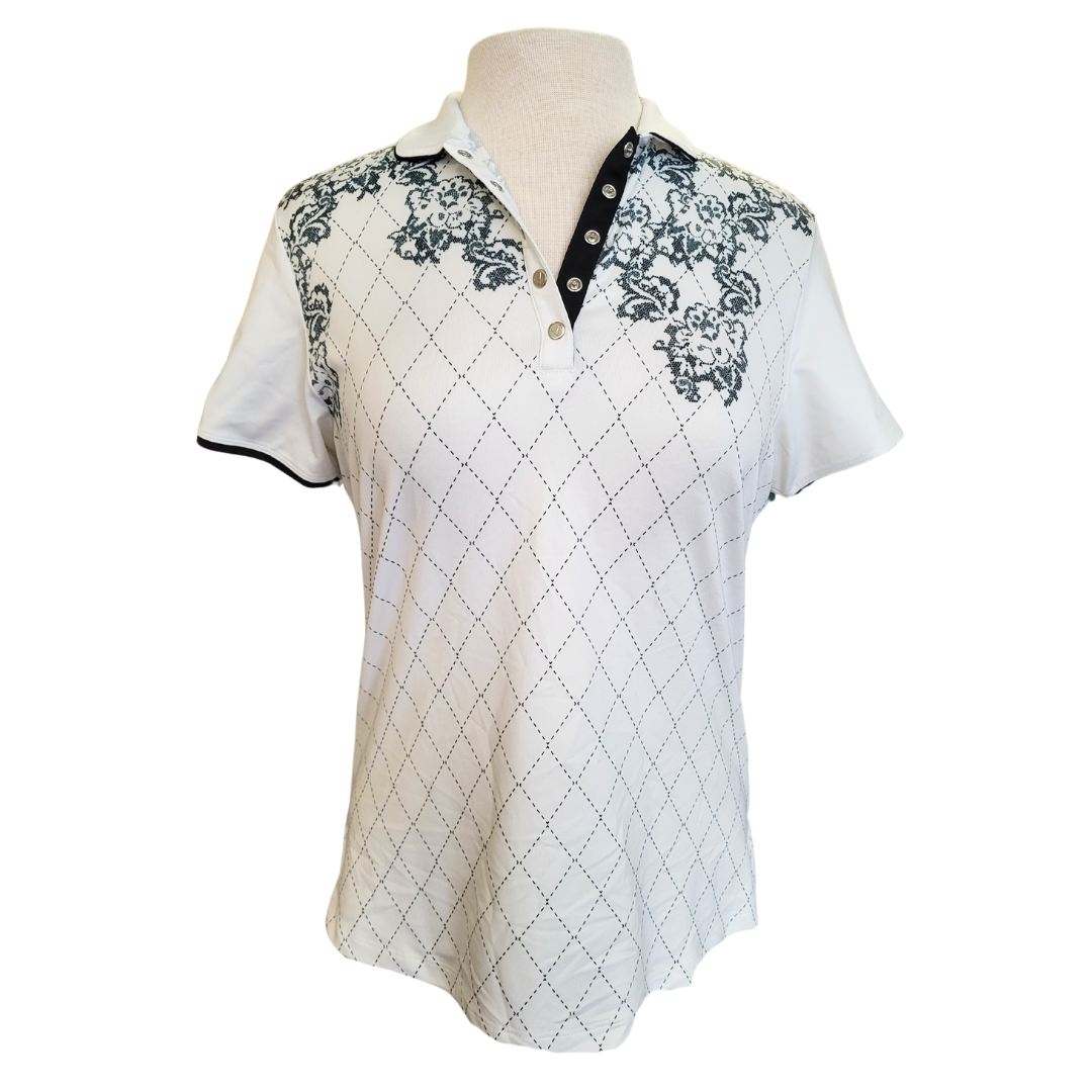 Callaway White w/ Black Cross-Stitch Print Women's Golf Polo Size M