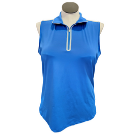 Lady Hagen Bright Blue Zip Sleeveless Golf Polo w/White Mesh Inserts Size XL