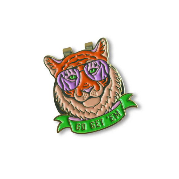 New Birdie Girl Go Get 'Em Tiger Golf Ball Marker with Magnetic Hat Clip