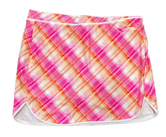 Pebble Beach Orange & Pink Plaid Print Women's Golf Skort Size XL