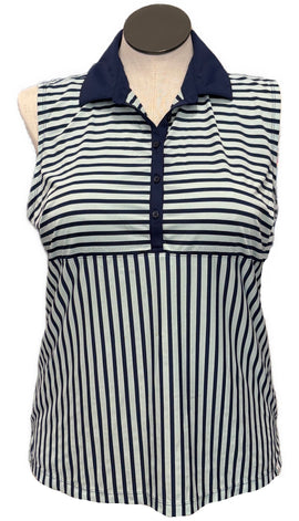 Lady Hagen Navy & Mint Striped Women's Sleeveless Golf Top Size XL