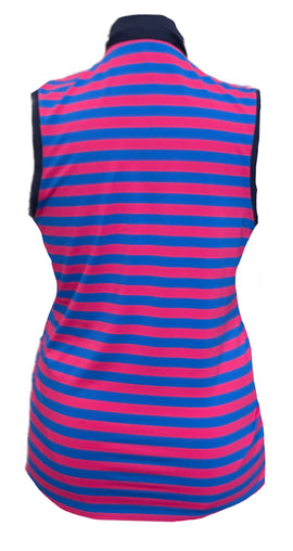 Ralph Lauren Magenta & Royal Striped Sleeveless Golf Top Size L - 0