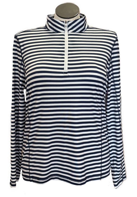 Izod Golf Navy & White Striped 1/4 Zip Long Sleeve Pullover Size XL