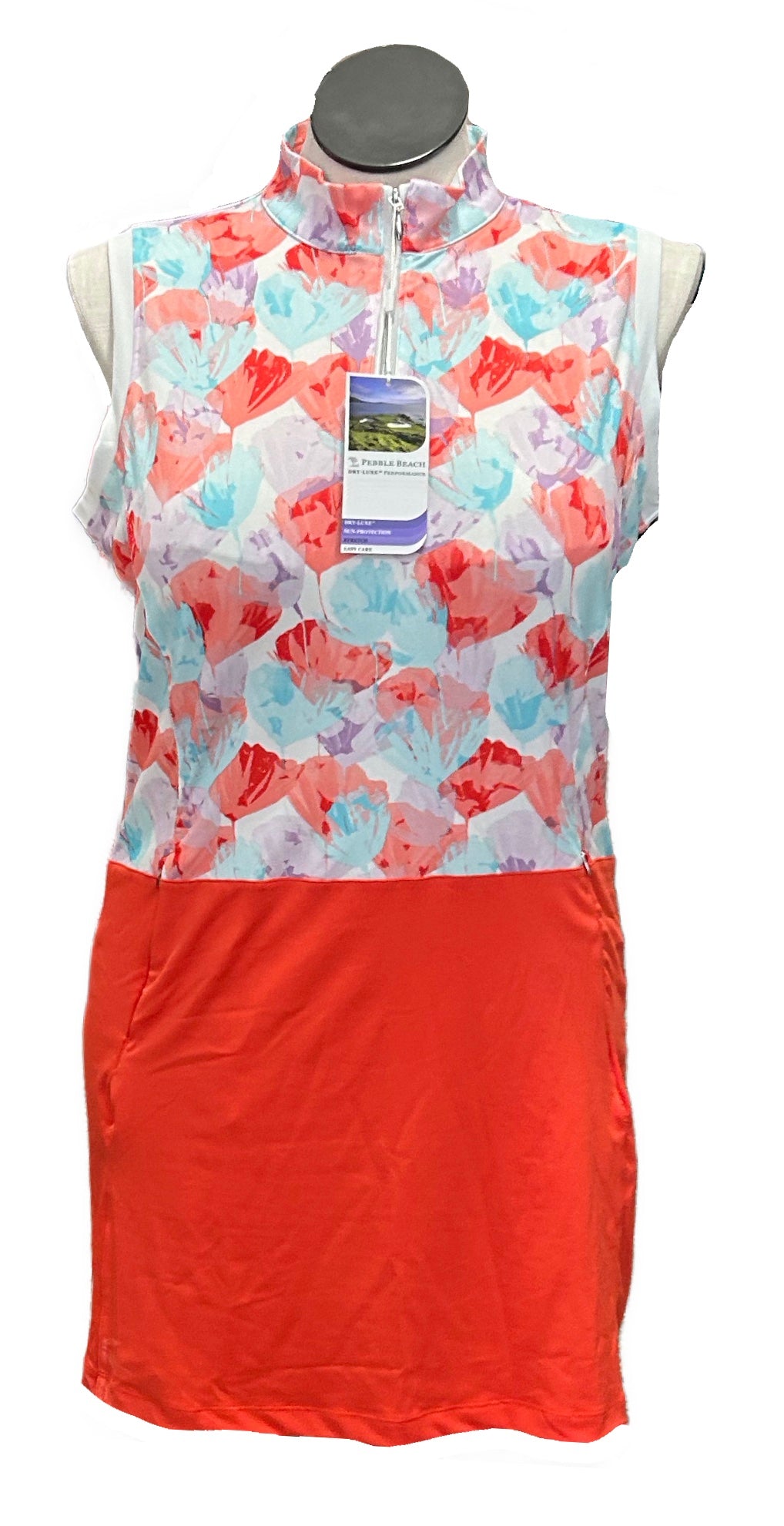 New Pebble Beach Coral, Blue & Purple Patterned Women's Golf Dress Size L MSP$70