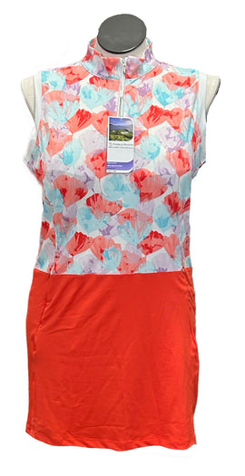 New Pebble Beach Coral, Blue & Purple Patterned Women's Golf Dress Size L MSP$70