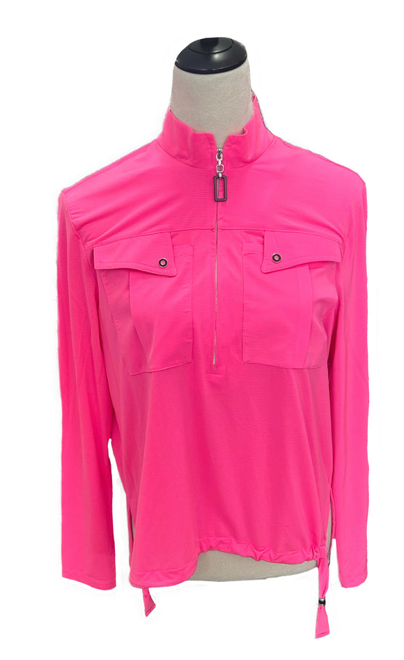 Jamie Sadock Bright Pink Sunsense Long Sleeve Golf Top Size M MSP$98