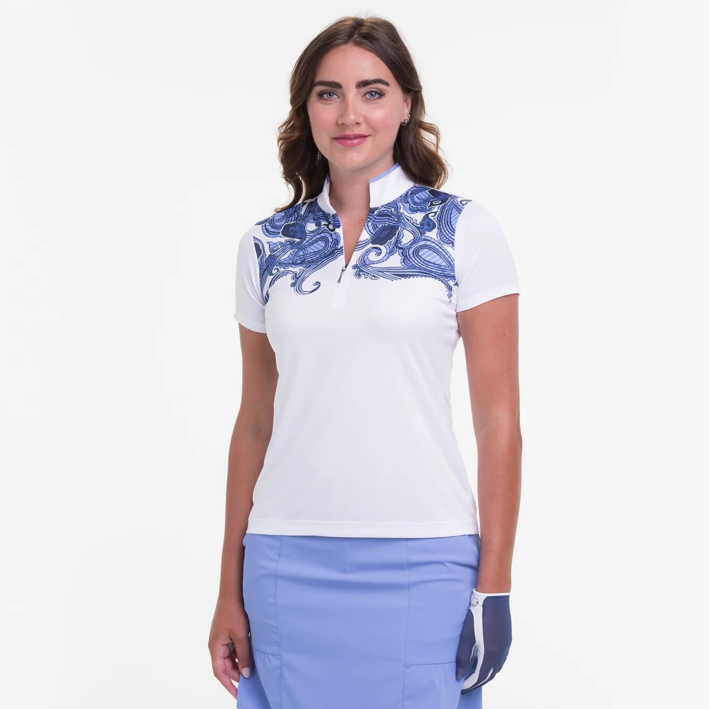 EP NY Women's Short Sleeve Print Mock Golf Polo Size L MSP$82