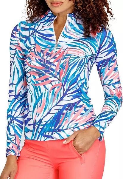 New Tail Women's Emersyn Long Sleeve Golf Top - Mykonos Fronds Size XL MSP$100