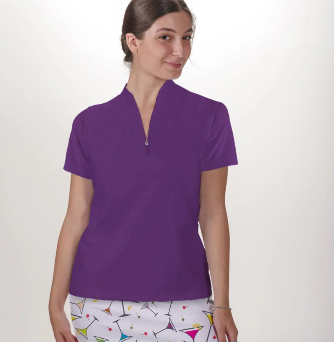 New Skort Obsession Women's Purple Polo Quarter Zip Top