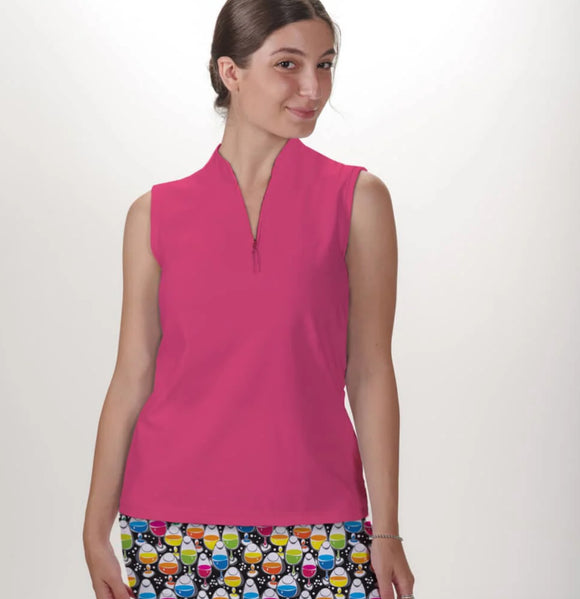 New Skort Obsession Women's Pink Sleeveless Quarter Zip Top