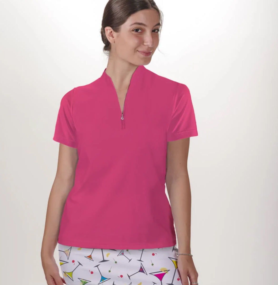 New Skort Obsession Women's Pink Polo Quarter Zip Top