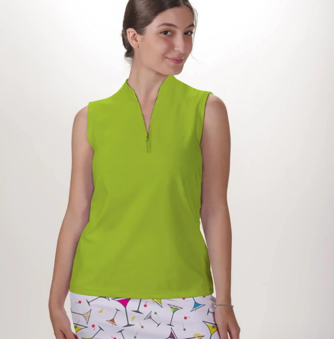 New Skort Obsession Women's Lime Sleeveless Quarter Zip Top