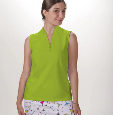 New Skort Obsession Women's Lime Sleeveless Quarter Zip Top