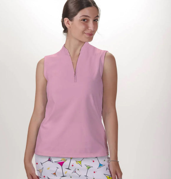 New Skort Obsession Women's Light Pink Sleeveless Quarter Zip Top