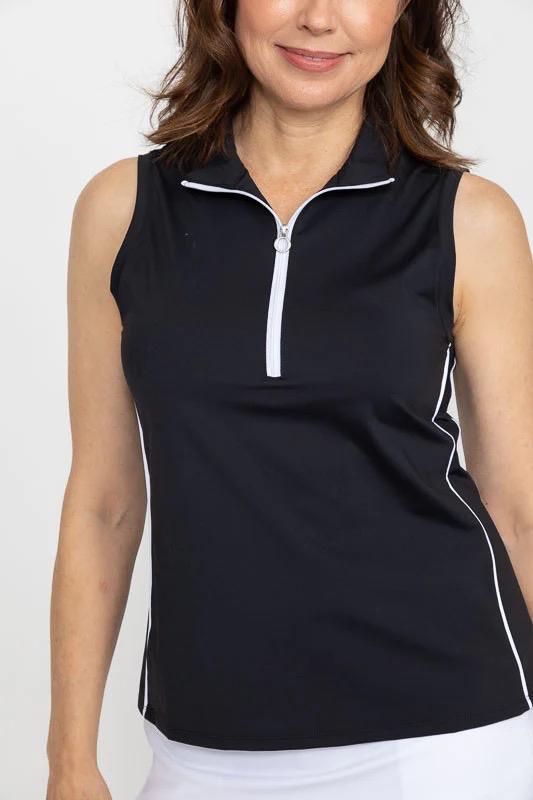 New Kinona Keep it Covered Black Sleeveless Golf Polo Size M MSP$118