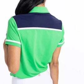 New Kinona Button Up Beauty Short Sleeve Golf Top Green/Navy Size S MSP$119 - 0