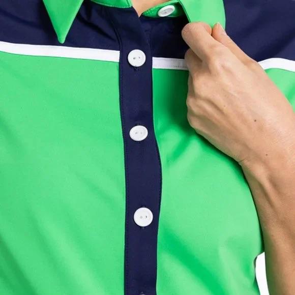 New Kinona Button Up Beauty Short Sleeve Golf Top Green/Navy Size S MSP$119
