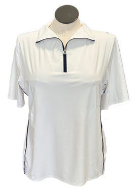 Kinona White Women's Funnel Golf Polo w/ Navy Zip Size XL MSP $99