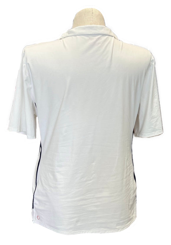 Kinona White Women's Funnel Golf Polo w/ Navy Zip Size XL MSP $99