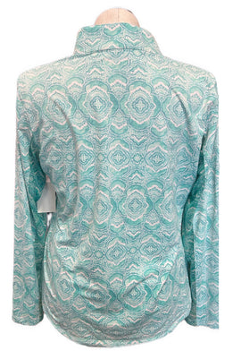 Ibkul Women's Jade & White Long Sleeve Zip Mock Sun Shirt Size XL - 0