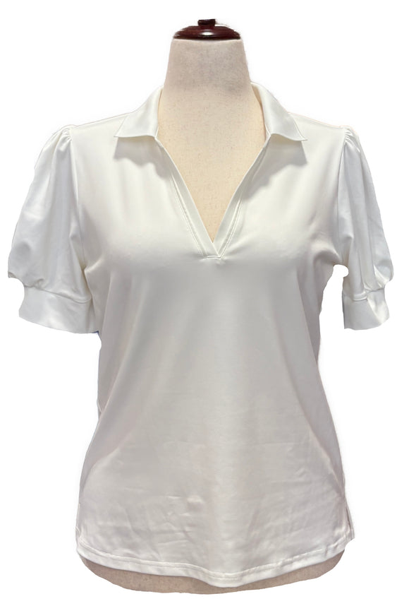 New Tuckernuck White Puff Sleeve Women's Golf Top Size M MSP$128