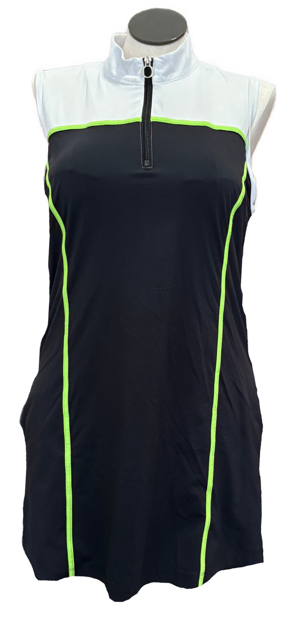 Kinona White & Black Women's Sleeveless Golf Dress w/Green Outlining Size XL