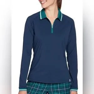 Lady Hagen Navy Longsleeve Golf Polo w/ Green Accents Size XXL