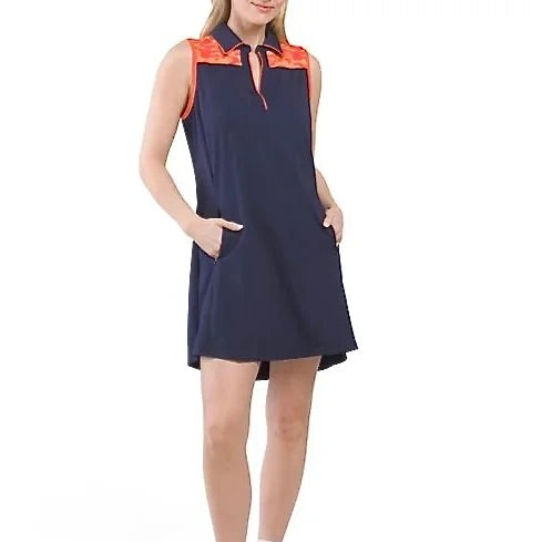 New Kinona Sport Chip Shot Sleeveless Golf Dress - Navy/Orange Size L