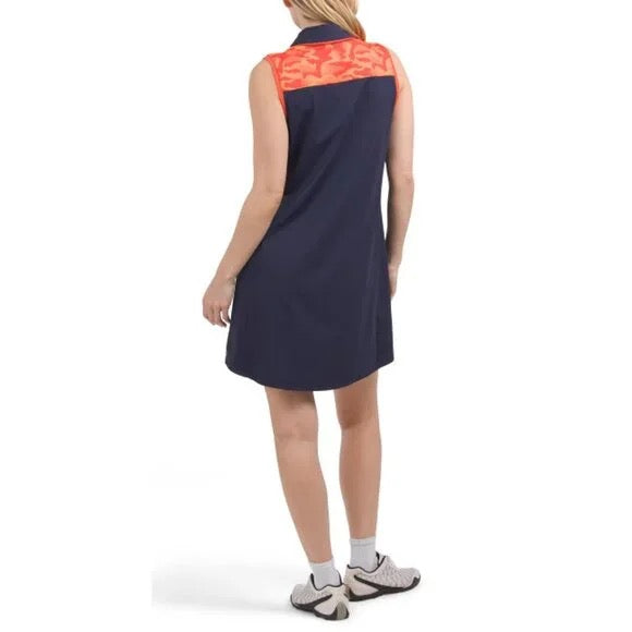 New Kinona Sport Chip Shot Sleeveless Golf Dress - Navy/Orange Size L - 0